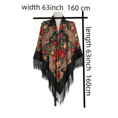 Fringed Ethnic Square Scarf Oversize Shawl Women's Scarf