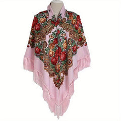 Fringed Ethnic Square Scarf Oversize Shawl Women's Scarf