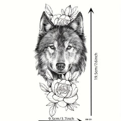 Wolf Head Flower Tattoo Sticker Waterproof Temporary Arm Body Sticker