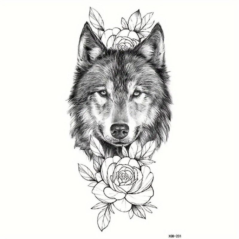 Wolf Head Flower Tattoo Sticker Waterproof Temporary Arm Body Sticker