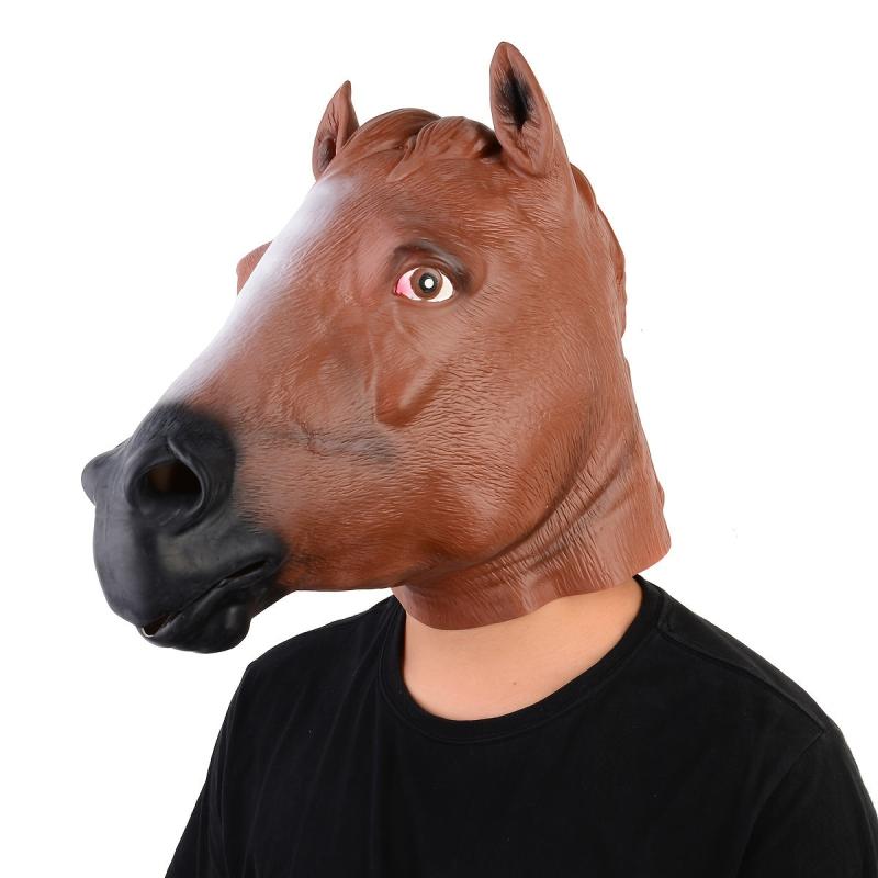 Men's Latex Horse Head Mask Animal Headgear Party Dress Up