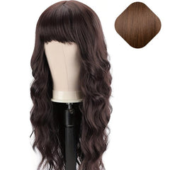 Long Curly Wavy Wig With Bangs Synthetic Heat Resistant for Everyday
