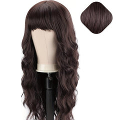 Long Curly Wavy Wig With Bangs Synthetic Heat Resistant for Everyday