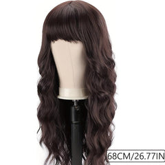 Long Curly Wavy Wig With Bangs Synthetic Heat Resistant for Everyday
