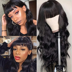 Long Curly Wavy Wig With Bangs Synthetic Heat Resistant for Everyday