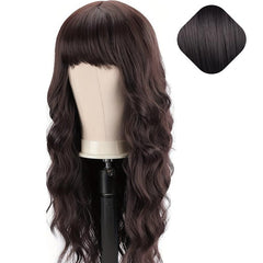 Long Curly Wavy Wig With Bangs Synthetic Heat Resistant for Everyday