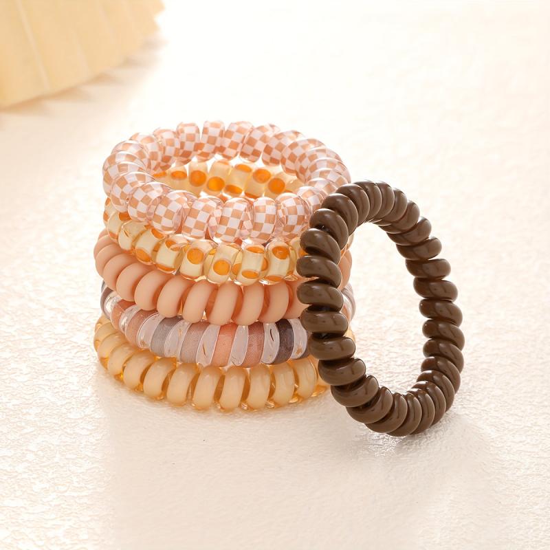6pcs Coffee Spiral Hair Ties Hair Friendly Rubber Bands