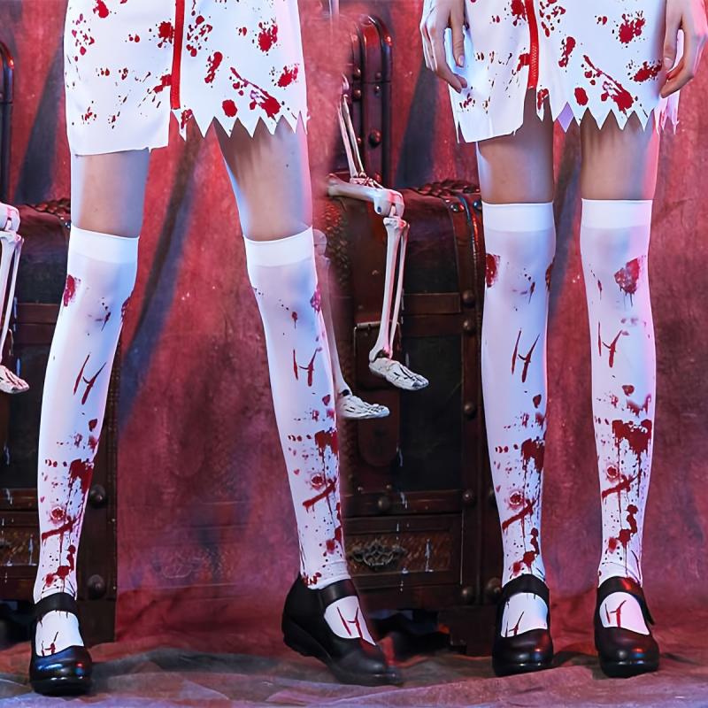 Halloween Nurse Bloody Socks Makeup Ball Knee Socks
