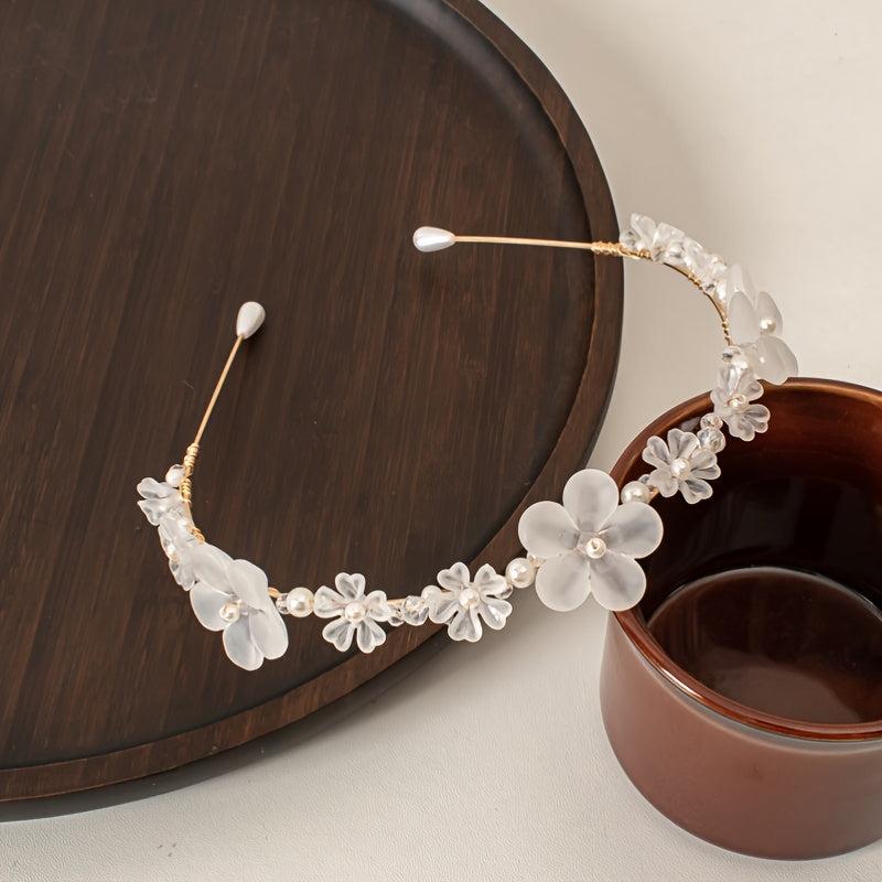 Ins Style Pearl Crystal Flower Headband Classy Frosted Hand Braided Headband