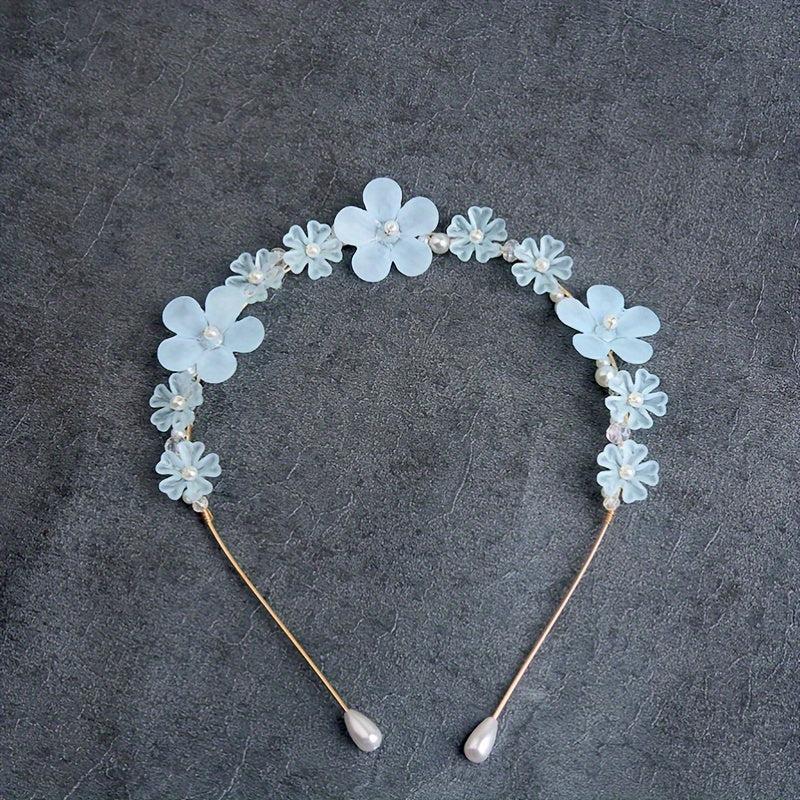 Ins Style Pearl Crystal Flower Headband Classy Frosted Hand Braided Headband