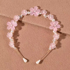 Ins Style Pearl Crystal Flower Headband Classy Frosted Hand Braided Headband