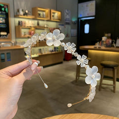 Ins Style Pearl Crystal Flower Headband Classy Frosted Hand Braided Headband
