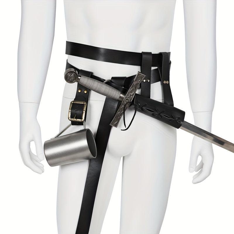 Medieval Belt Nordic Viking Knight Dagger Sword Frog PU Leather Belt