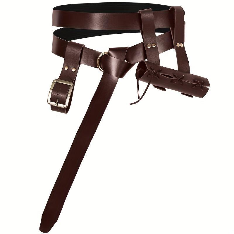 Medieval Belt Nordic Viking Knight Dagger Sword Frog PU Leather Belt