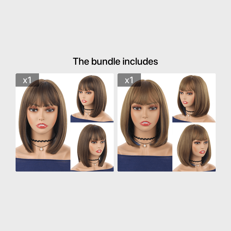 Short Bob Wig with Bangs Heat Resistant Synthetic Round Face Girls Hair