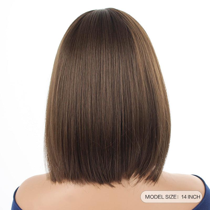 Short Bob Wig with Bangs Heat Resistant Synthetic Round Face Girls Hair