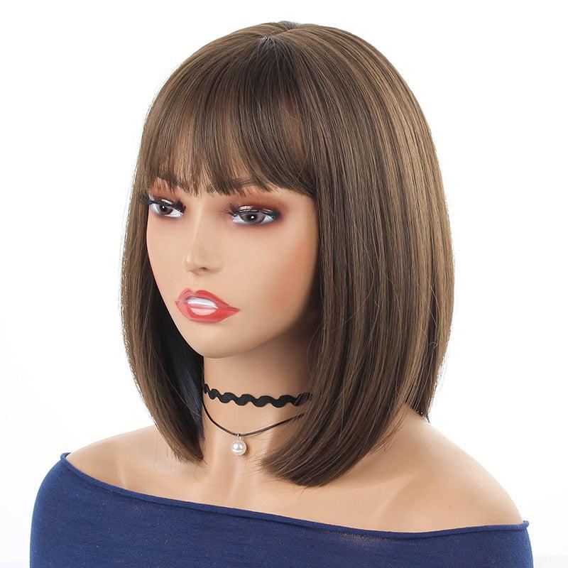 Short Bob Wig with Bangs Heat Resistant Synthetic Round Face Girls Hair