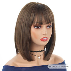 Short Bob Wig with Bangs Heat Resistant Synthetic Round Face Girls Hair