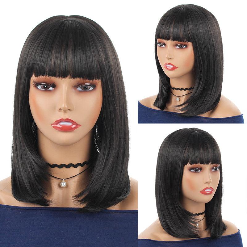 Short Bob Wig with Bangs Heat Resistant Synthetic Round Face Girls Hair