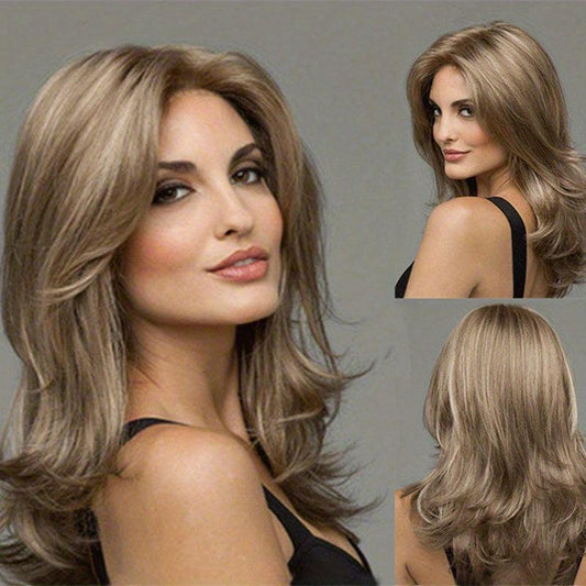 Brown Linen Mixed Medium Straight Hair Wig
