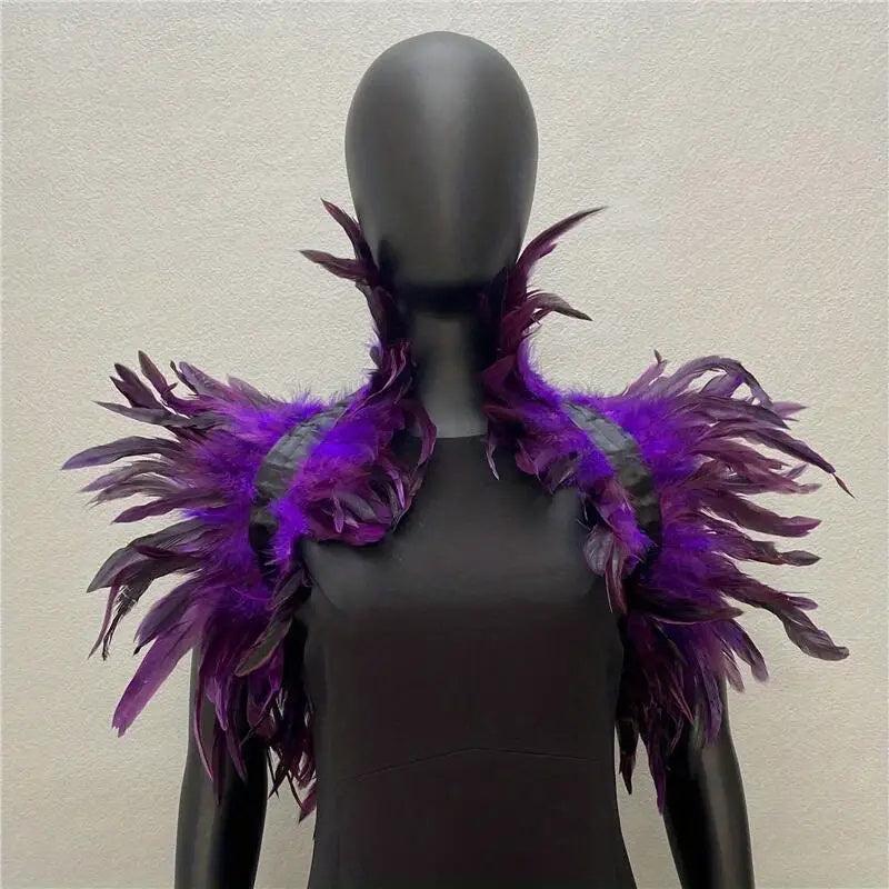 Gothic Feather Cape Shawl Shrug Wrap Collar for Halloween Party