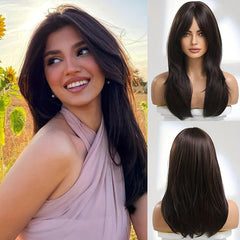 Fairy Omber Long Straight Layered Hair Wig with Bangs