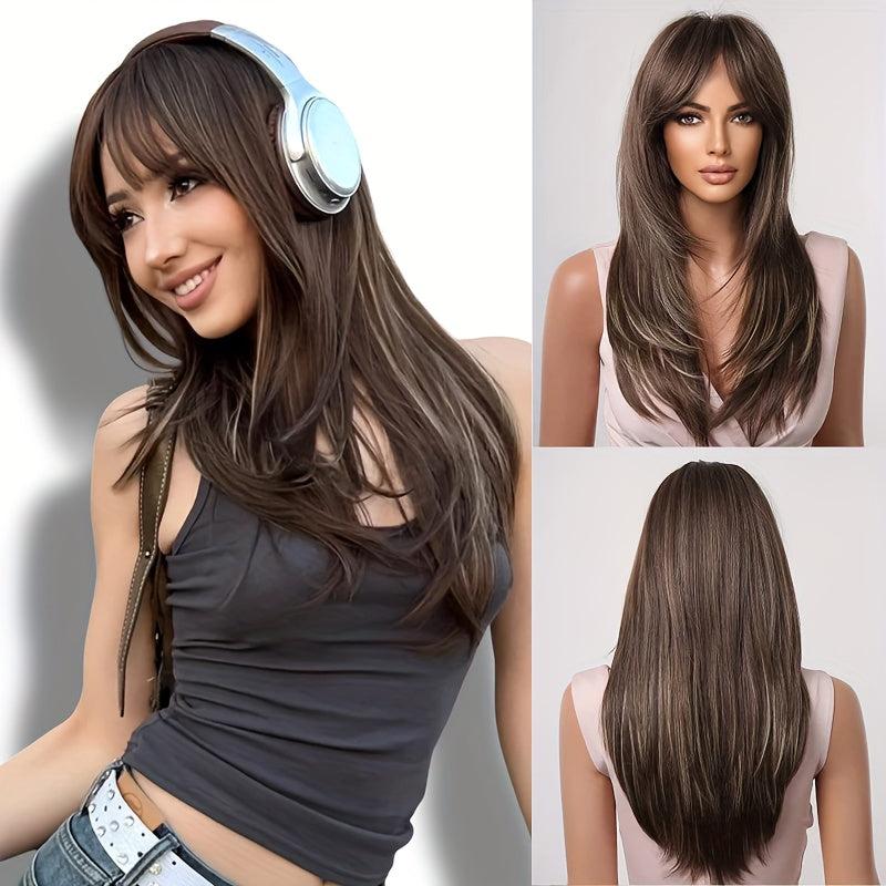 Fairy Omber Long Straight Layered Hair Wig with Bangs