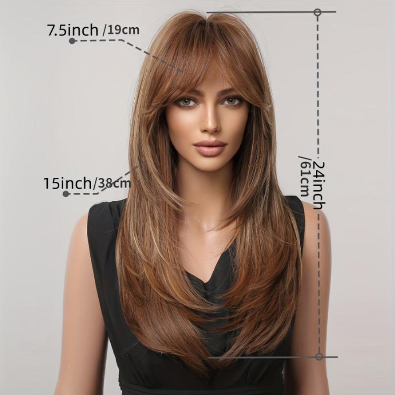 Fairy Omber Long Straight Layered Hair Wig with Bangs