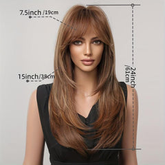 Fairy Omber Long Straight Layered Hair Wig with Bangs