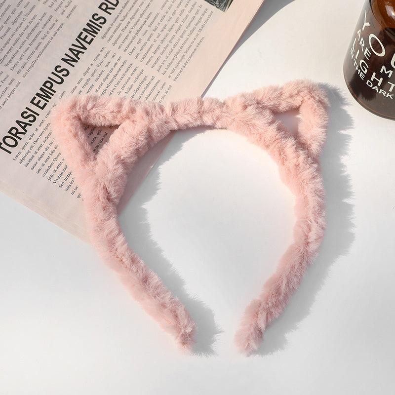 Plush Cat Ears Head Hoop for Makeup and Face Washing