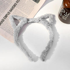 Plush Cat Ears Head Hoop for Makeup and Face Washing