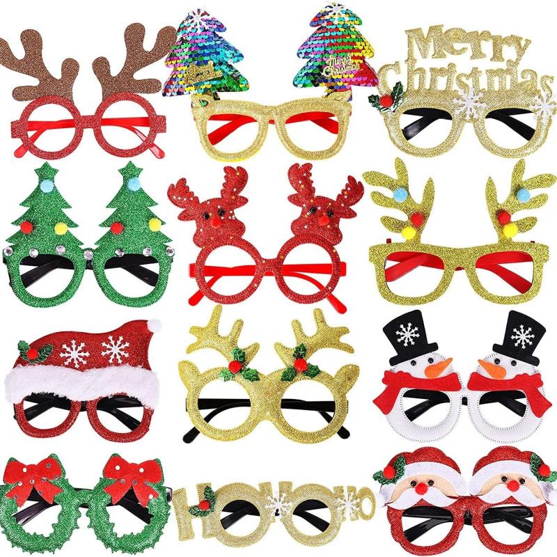 12pc Christmas Party Glasses Set for Dress Up Cosplay