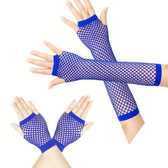 2 Pairs Black Fishnet Gloves for Women Girls Cosplay Costume Props Party Decor