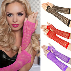 2 Pairs Black Fishnet Gloves for Women Girls Cosplay Costume Props Party Decor