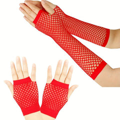 2 Pairs Black Fishnet Gloves for Women Girls Cosplay Costume Props Party Decor