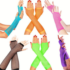 2 Pairs Black Fishnet Gloves for Women Girls Cosplay Costume Props Party Decor
