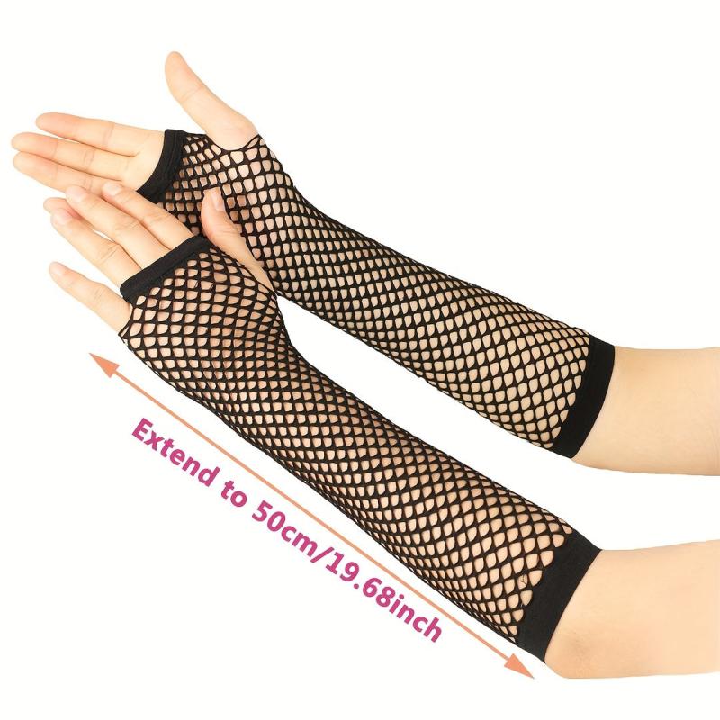2 Pairs Black Fishnet Gloves for Women Girls Cosplay Costume Props Party Decor