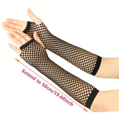 2 Pairs Black Fishnet Gloves for Women Girls Cosplay Costume Props Party Decor