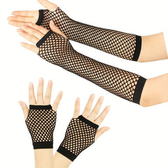 2 Pairs Black Fishnet Gloves for Women Girls Cosplay Costume Props Party Decor