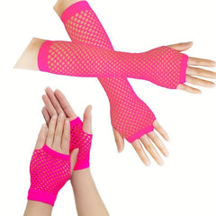 2 Pairs Black Fishnet Gloves for Women Girls Cosplay Costume Props Party Decor