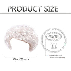 7pcs Elderly COS Curly Hair Wig Gray Female Short Curly Silver Hair