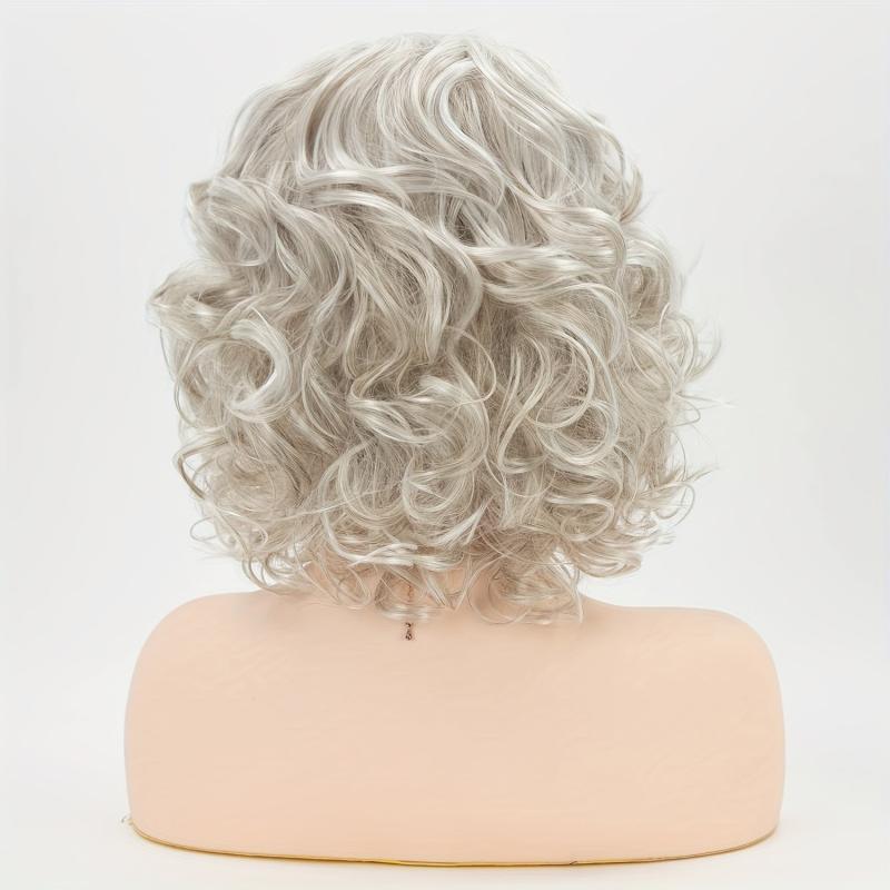 Short Curly Grey Hair Wigs for Cosplay and Party - Synthetic Hair