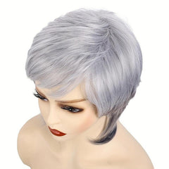 Short Gray Layered Cut Wig with Bangs Synthetic Curly Wigs