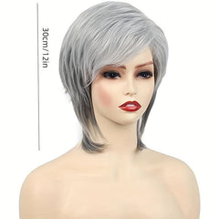 Short Gray Layered Cut Wig with Bangs Synthetic Curly Wigs