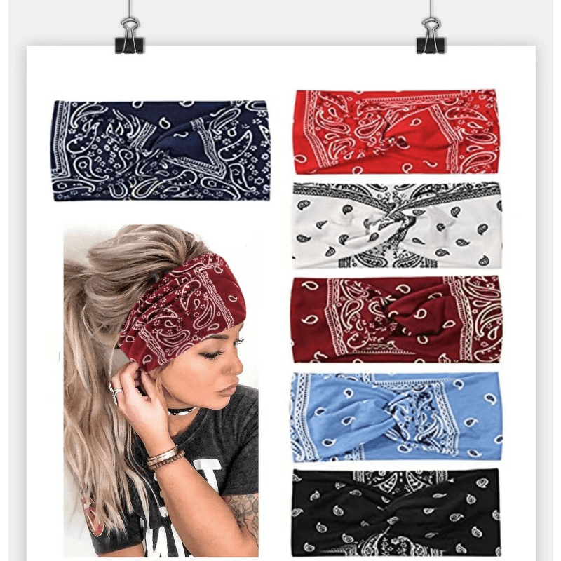 6 Pack Wide Boho Headbands For Women Soft Yoga Elastic Hair Bands