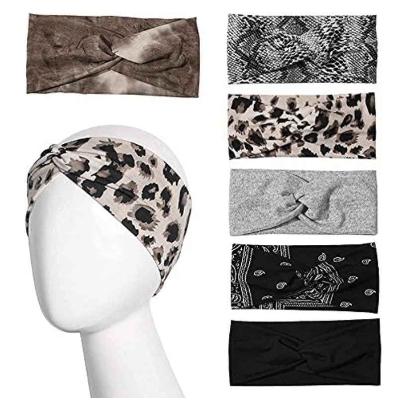 6 Pack Wide Boho Headbands For Women Soft Yoga Elastic Hair Bands