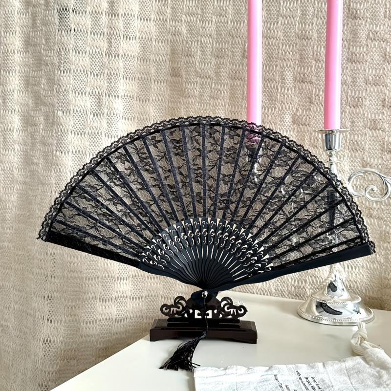 Lace Folding Fans Chinese Retro Style Wooden Props Wedding Gift Lolita Cosplay