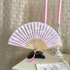 Lace Folding Fans Chinese Retro Style Wooden Props Wedding Gift Lolita Cosplay