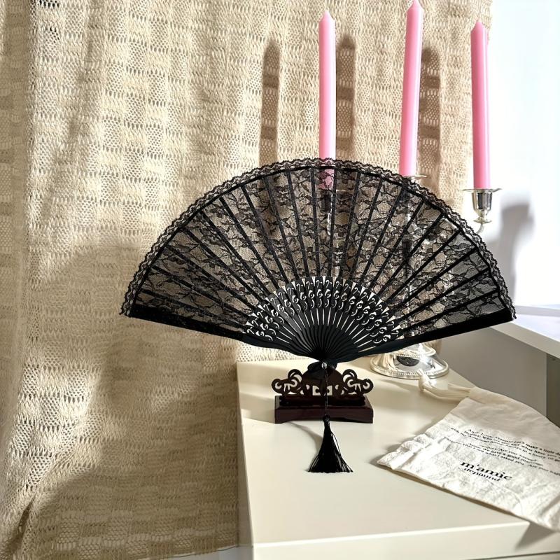 Lace Folding Fans Chinese Retro Style Wooden Props Wedding Gift Lolita Cosplay