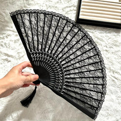 Lace Folding Fans Chinese Retro Style Wooden Props Wedding Gift Lolita Cosplay